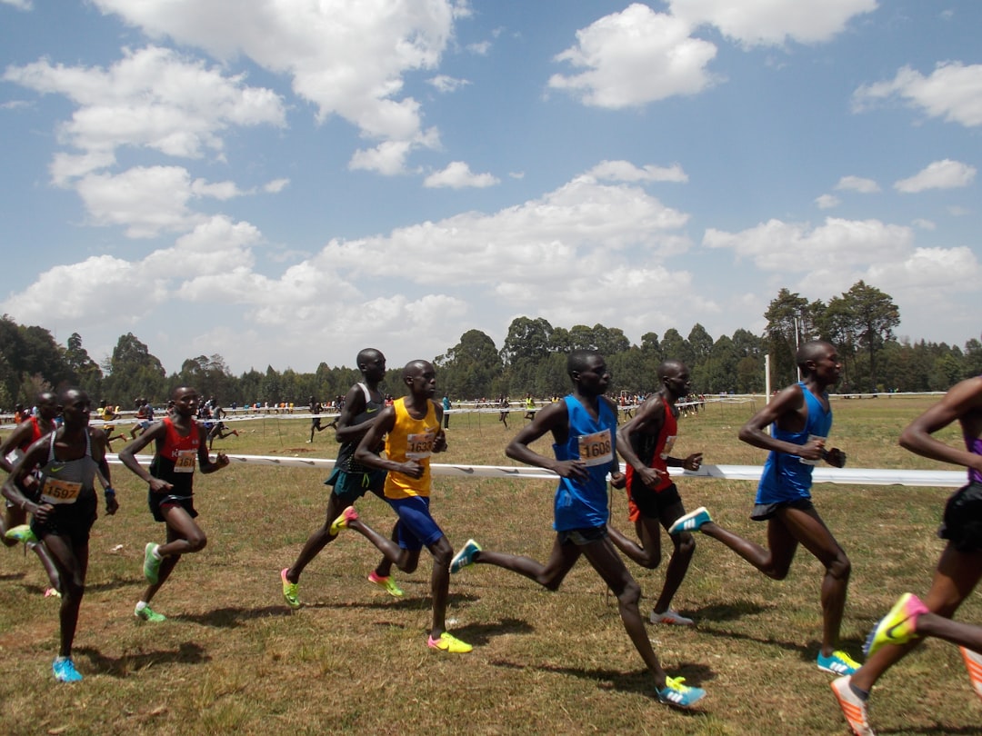 Kenyan runners competing at a cross-country event in Eldoret, Kenya